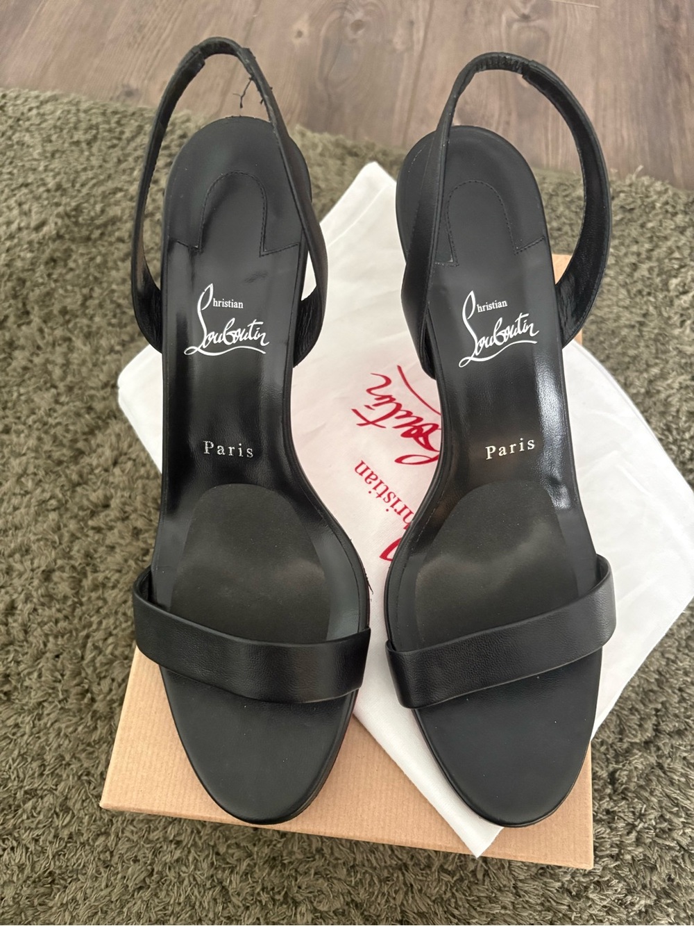 Christian Louboutin Black Marylin 85 Leather Slingback Heels